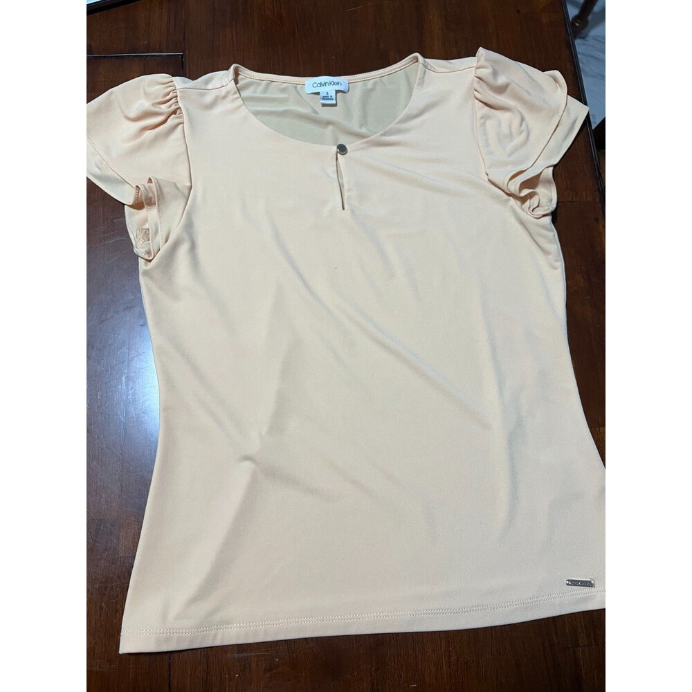 Womens Orange Calvin Klein Ruffle Sleeve Shirt Size Small